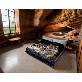 Solaron Super Thick Mink Blanket BM253 Queen 3 Tigers Blue