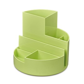 Maul Desk Organiser Round Box Diameter 14 x 12.5 cm Organiser with 6 Compartments Pen Holder for Pens, Markers and Scissors Pen Organiser for Office and Desk Lime