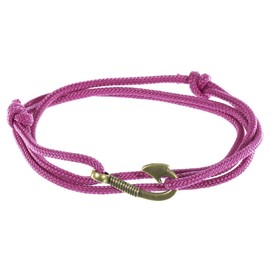 West Coast Paracord Men's Adjustable Nautical Anchor and Fish Hook Wrap Cuff Bracelets - Made of Nylon Rope (Fuchsia, Bronze Anchor)
