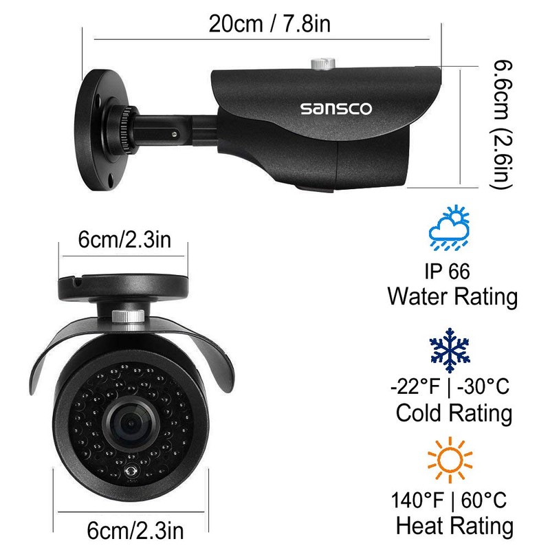 SANSCO 2MP CCTV Security Camera, All Metal Casing, Wired Analog