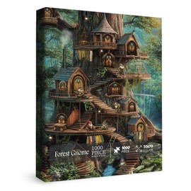 Funny Forest Gnome Puzzles for Adults 1000 Pieces, Beautiful Nature Elf Treehouse Landscape Jigsaw Puzzles, Whimsical Tree Scenic Scenery Puzzle