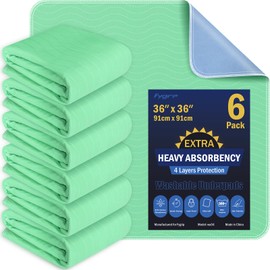 6 Pack 36” x 36” Extra Heavy Absorbency Washable Underpads, Waterproof Quick Drying Nursing Pads Incontinence Bed Pads, Reusable Washable Pee Pads for Dogs, Diaper Changing & Adults