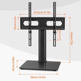 KKTONER Universal TV Stand Table Top TV Stand for 27 to 60 inch Height Adjustable TV Stand Mount with Tempered Glass Base LED tvs Max VEAS 400mm Hold up 77LBs