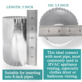 4” Vent Duct Extension Connector with Bead and Crimp, Metal Round Ventilation Systems Coupler Hose Pipe Coupling, Diameter 4” X Length 5”, Aluminum Foil Tape Included for Sealing
