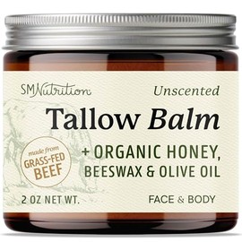 Bálsamo de miel de sarga de ternera, cara y cuerpo, con cera de abeja orgánica y aceite de oliva | Face Moisturizer & Body Balm, Grass Fed Beef Tallow for Skin Support, Paraben-Free BPA-Free & Cruelty-Free, Unscented, 2 oz