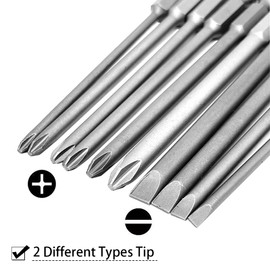 Saipor 10pcs 100mm Magnetic Flat Slotted Phillips Cross Head Screwdriver Bit Sets 1/4 Inch Hex Shank S2 Steel Screw Driver Drive Drill Bits for Electric Screwdrivers
