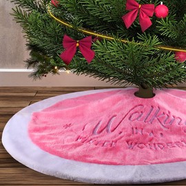 yuboo Valentine Pink Tree Skirt,36" Luxury Faux Fur with Embroidered Snowflakes for Xmas Party and Holiday Decorations,Washable