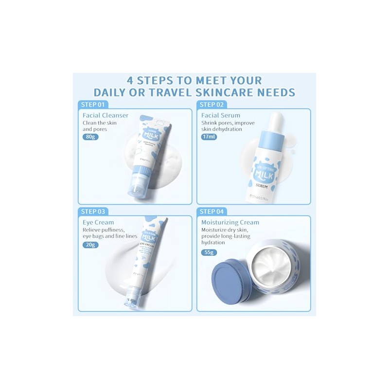 Kit Cuidado Facial Leche Niñas Set Regalo Adolescentes Limpiador Sérum
