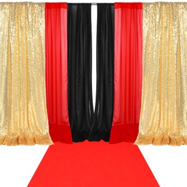 Tingjoo 7 Pcs Movie Night Sequin Backdrop Curtains 2ft x 8ft Sequin Backdrop Curtain VIP Stage Door Entrance Runner Cover Photography Accessory for Glamorous Movie Theme Party