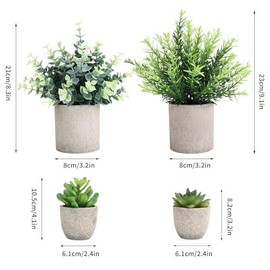 CEWOR 4 Pack Small Fake Plants Eucalyptus Rosemary Succulents Plants Artificial in Pots for Shelf Artificial Greenery Eucalyptus Plant Indoor for Home Bedroom Living Room Decoration