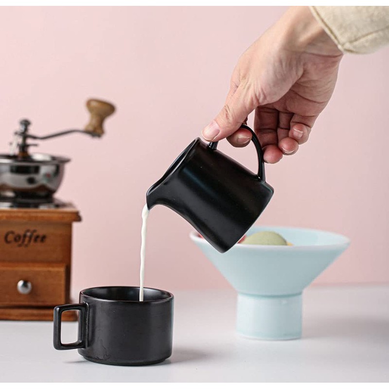RockTrend Black Mini Simple Ceramic Coffee Milk Creamer Pitcher with