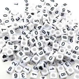 Gresorth 800 PCS White Cube Acrylic Number Beads Black Figure for DIY Bracelets, Necklaces, Key Chains 6x6 mm