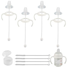 Sippy Cup Soft Spout Conversion Kit for Pigeon Baby Bottle, Toddler Transition Kit with Silicone Sippy Spout Nipple, Weighted Straw, Bottle Handle, Cleaning Brush, 4 Pack, 6m+
