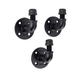 Wall Hook Set, Electroplated Black Finish Industrial Pipe and Fittings, Set of 3