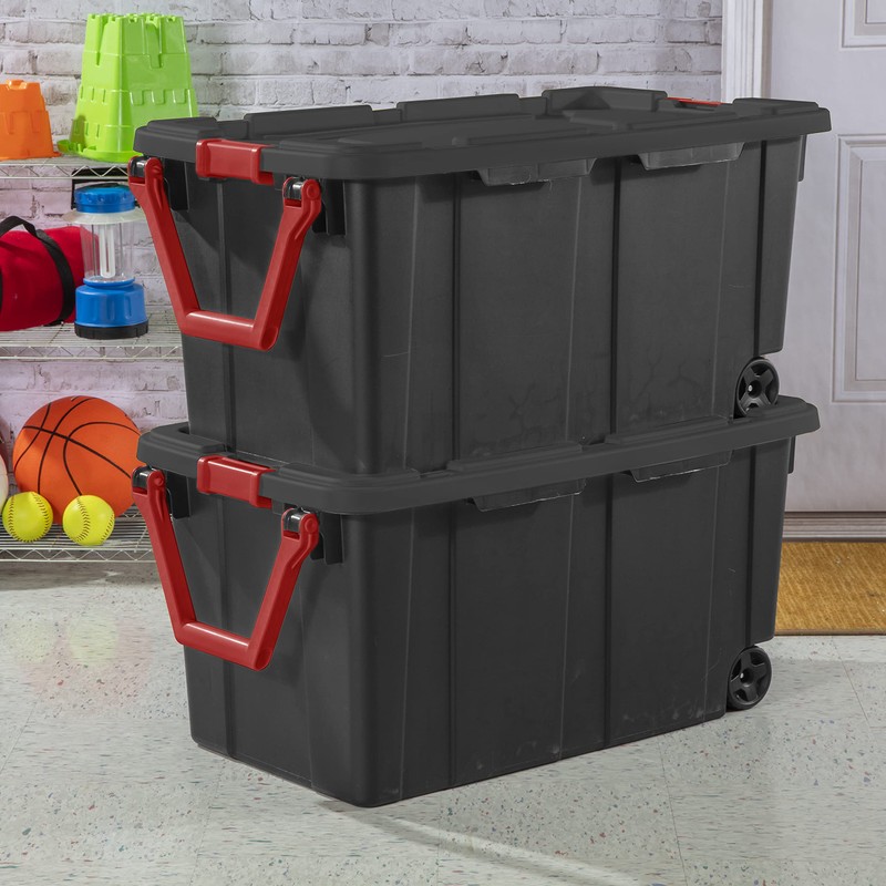 MITORI 2 PCS 40 Gallon Wheeled Industrial Tote Plastic (Black)