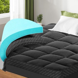 Dual Layer 3 Inch Memory Foam Mattress Topper King Size, 2 Inch Cooling Gel Memory Foam Plus 1 Inch Down Alternative PillowTop Mattress Pad Cover with 8-21 Inch Deep Pocket Black