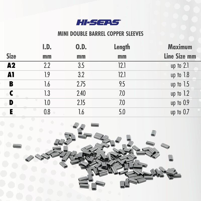 Hi-Seas Mini Double Barrel Copper Crimp Sleeves, 1.3 Millimeter Inside