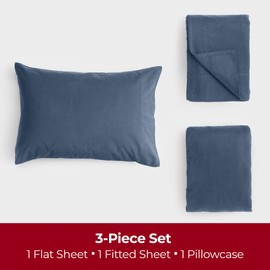 Mellanni Cotton Flannel Sheets Set - Double Brushed for Extra Softness & Comfort Sheets Set - Deep Pocket Fitted Sheet up to 16 inch - 3 PC Set (Twin, Blue)
