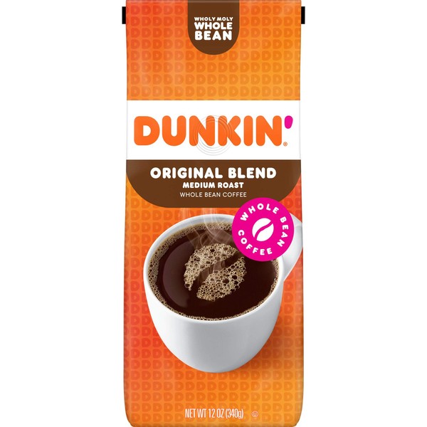 Dunkin' Original Blend Medium Roast Whole Bean Coffee, 12 Ounces (Pack of 6) (Packaging May Vary)