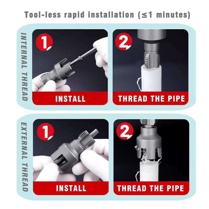Integrated Internal & External Pipe Threading Tool with Sealant Tape