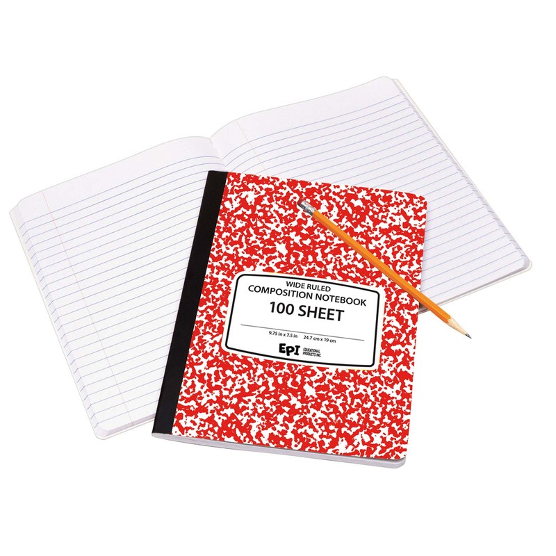 EPI Wide Ruled Marble Composition Notebook, Red, 100 Sheet, 12-Pack