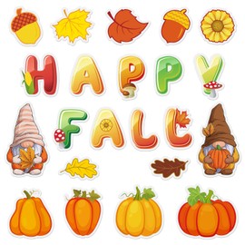 Whaline 44Pcs Fall Thick Gel Clings Pumpkin Leaves Acorn Gnome Window Gel Decals Stickers Reusable Happy Fall Window Clings for Autumn Thanksgiving Home Classroom Window Decals Party Supplies Gift