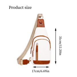 Amexo PU Leather Sling Bag Chest Bag Crossbody Bag Women's Shoulder Bag Crossbody Bag Bum Bag with Adjustable Shoulder Strap for Outdoor Sports Hiking Cycling Travel, White-brown