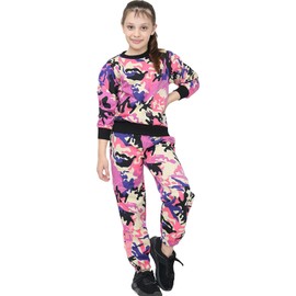 A2Z 4 Kids Girls Boys Plain Tracksuit Jumper Sweatshirt Set - T.S Plain 108 Camo Baby Pink 11-12