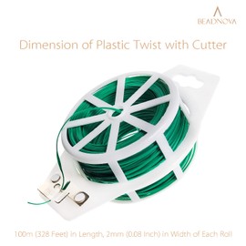 BEADNOVA Twist Tie 328 Feet (100m) Bread Ties Gardening Ties Green Plant Ties Multipurpose Plastic Coated Plant Twist Tie with Cutter for Potted Plants Garden Office and Home
