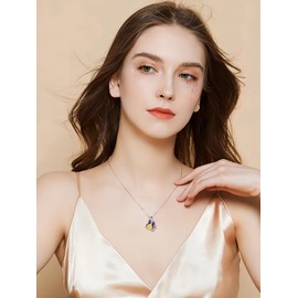 Aprila Women Heart Necklace 925 Sterling Silver Sunflower Pendant with Chain 5A Cubic Zirconia Purple February Birthstone Amethyst Color You are My Sunshine Jewelry