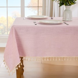 JIALE Textured Tablecloth, Heavy Duty Linen Style Farmhouse Table Cloth Rectangle Table, Wrinkle-Free Washable Waterproof Table Cover for Kitchen, Dining, Parties, 55"x90", Pink