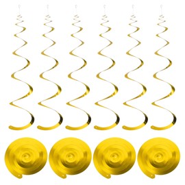 MECCANIXITY 30 Pcs Gold Party Hanging Swirls Single Strip Hanging Decorations 27.6 inch Foil Swirling Hanging Plastic Ceiling Streamers for Birthday Party with Hang Tag String,Hook