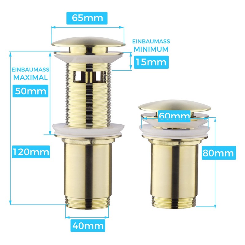 Keymark Universal Drain Fitting with Overflow Brushed Gold - Keymark