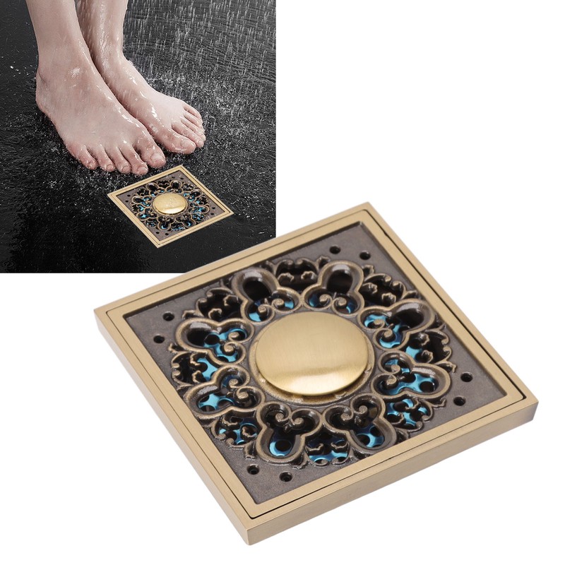 Floor Drain Metal Squared Retro Style Water Drainage Shower Drain