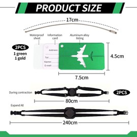 Pack of 2 Luggage Straps, 2 Luggage Tags, Luggage Attachment Straps, Rubber Bands for Suitcases, Elastic Rubber Bands