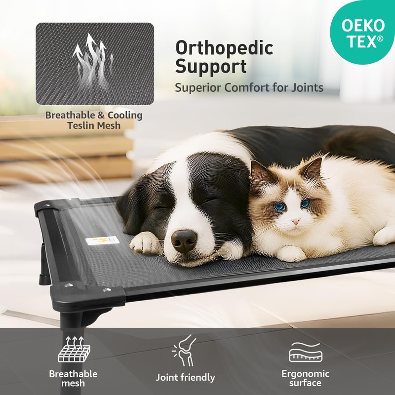 Sytopia 42'' Outdoor Elevated Dog Bed for Large Dogs, Chew-Proof