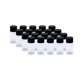 Tutuxio 20pcs 10ml Glass Sample Vials, Liquid Sampling Small Glass Bottle Storage Container with PE Liners Black Screw Caps Leak-Proof for Essential Oil, and Specimen Samples, Clear