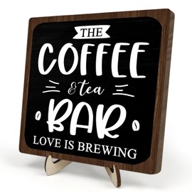 Coffee Bar Decor Sign, Coffee Bar Accessories, Funny Coffee Bar Desk Decor, Rustic Wooden Plaque Coffee Sign Farmhouse Coffee Bar, Coffee Station, Shelf Decor, 5.9 x 5.9Inch(Coffee- Black+Brown)