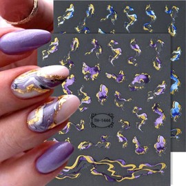 6 Sheets Bronzing Marble Nail Art Stickers 3D Self-Adhesive Blue Purple Orange Marble Nail Decals Irregular Gild Stamping Nail Designs Stickers Bronzing Gold Nail Art Accessories for Women Girls