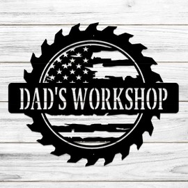 Custom American Flag Workshop Sign | Metal Shop Sign |Dad Shop | Garage Sign | USA | Pop Pop (24", black)