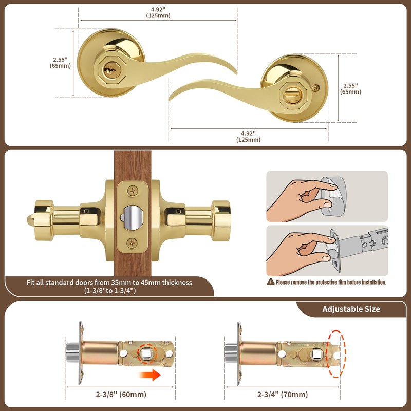 Moquin Wavy Style Gold Door Handle with Lock and Key,