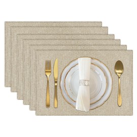 ablieve Manteles individuales para mesa de comedor Juego de 6 place mats material de algodón y lino, almohadilla rectangular para comidas antideslizantes para la mesa de la cena (Beige, 45×30cm)-0025
