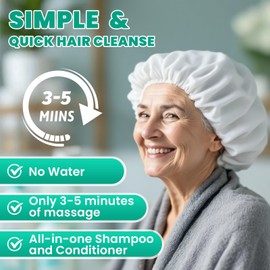 WUYUAN 3 Pack Shampoo Caps No Rinse Waterless Shampoo Caps Hair Wash Caps Shampoo and Condition Cap for Bedridden Patients, Elderly, Adults