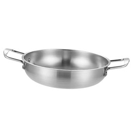 Stainless Steel Dual Loop Handle Skillet 1350ML Thick Flat Bottom Pan Cooking Seafood Fried Rice Family Dinners (Silver)