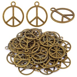 60pcs Antique Bronze Peace Symbol Pendants Alloy Vintage Style Peace Charms for DIY Necklace Jewelry Making Accessory, 25x21mm