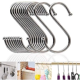 S Shaped Hook, S Hook, S Hook, Universal Hook, Stainless Steel Hook, Sturdy and Secure, For Closet, Kitchen, Bathroom, Kitchen, Office, Factory, Fixing Clasp, Stainless Steel, Silver, Load Capacity 22.0 lbs (10 kg)