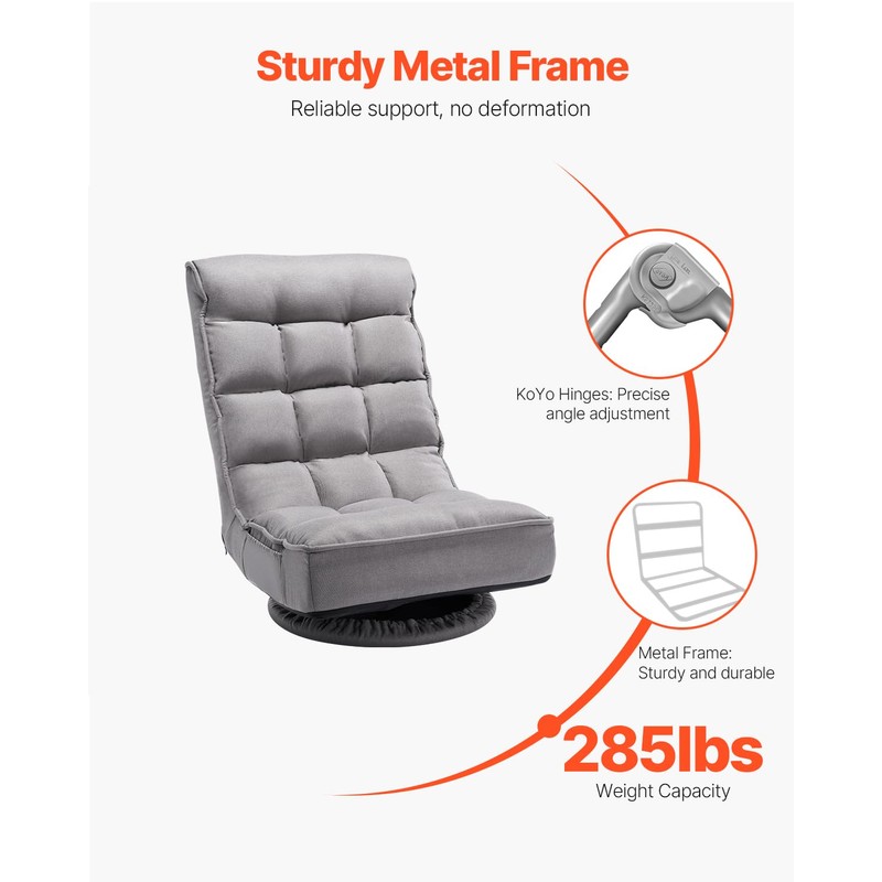 VEVOR Swivel Floor Gaming Chair, 360-Degree Rotating Foldable Lounge Chair