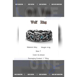 GAUEIOUR Wolf Ring for Men,Vintage Celtic Wolf Topaz Cross Ring, Norwegian Viking Wolf Totem Ring, Talisman Alloy Ring, Punk Ring, Unisex, Jewelry Gift (Silver, Size 7)