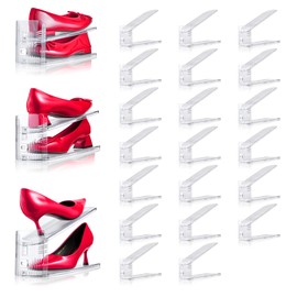 TOOKNIN 20PACK Shoe Slots Organizer for Closet,Adjustable Shoe Rack Holder Shoe Space Savers Double Layer Stack Shoe Racks for Closet Organization(Transparent)
