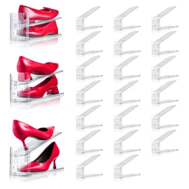 TOOKNIN 20PACK Shoe Slots Organizer for Closet,Adjustable Shoe Rack Holder Shoe Space Savers Double Layer Stack Shoe Racks for Closet Organization(Transparent)